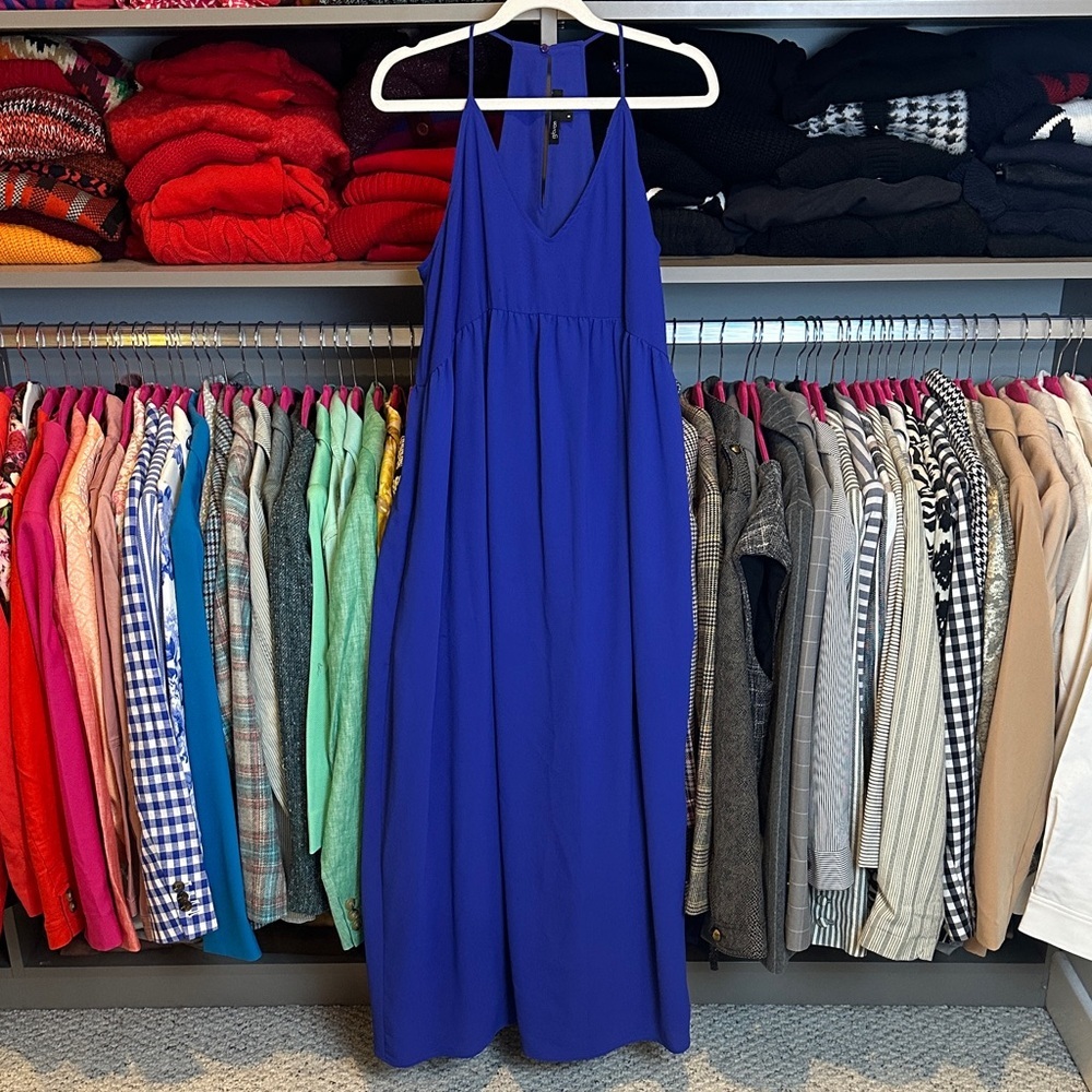 Gibson royal blue sleeveless back button closure lined maxi dress size S